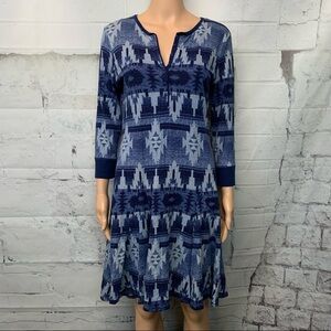 LRL Ralph Lauren Jeans Co.Blue Aztec Knit Henley Collar Dress-Gored